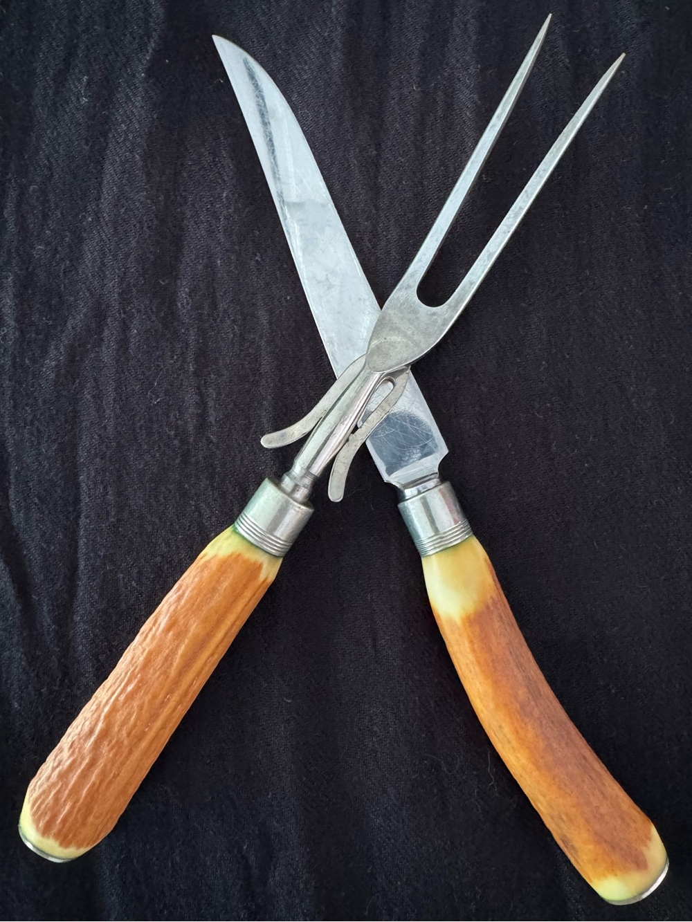 Vintage Stag Handle Carving Set